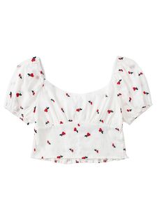 Женские блузкие рубашки или топы для женщины летние короткие затяжные рукавы топ сладкая вишневая вышива блуз
