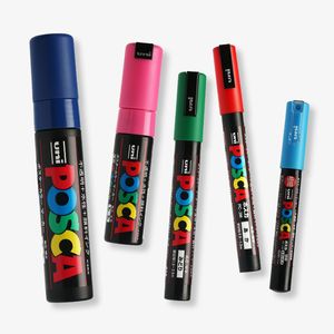 5 st set UNI Posca Paint Pen Mixed Mark 5 storlekar vardera med 1 penna PC1M3M5M8K17K Målning POP Poster Reklam Penna 201116