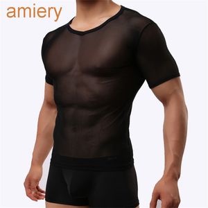 Mens T Shirt Tight Sexy Mesh Transparent T-shirt Men Breathable Sports Short Sleeve Tops for Man