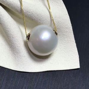 Подвесные ожерелья 14 мм круглое пресноводное белое жемчужное ожерелье 18 дюймов 925silver goldpendant