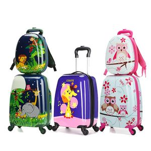 Malas Bonitos Dos Desenhos Animados Crianças Rolando Bagagem Set Spinner Mala Rodas Estudante 18inch Carry On Trolley Kids Animal Travel Bag