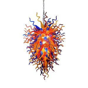 GoGlobalCo French Style Pendant Lamps Party Hand Blown Glass Led Hanging Chandelier E14 Light Blue Yellow Red Color Custom 48 or 52 Inches