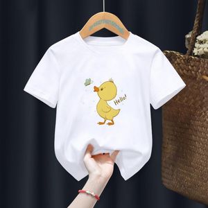 T-shirt Cute Duck Funny Cartoon White Kid Boy Animal Top Tee Bambini Summer Girl Gift Present Clothes Drop ShipT-shirt