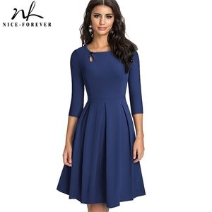Wholesale vintage flared dresses resale online - Nice forever Autumn Vintage Solid Color with Button Dresses Party A Line Women Flared Swing Dress A223