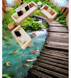 Photo Photo Photo Pavimentazione Carta da parati 3D Adesivi murali Moderno Piccolo Bridge Pesce fiume Pesce 3D Pittura da pavimento Pareti Papers Decorazione della casa