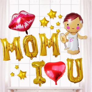 Party Decoration 1Set Happy Mother's Day Ballons Helium Foil Father's Balloon 16 Inch Mom Dad Gold Lipstick Beard Balloons Decoratio