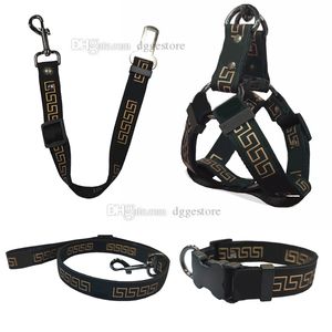 Hundhalsbandskoppel Set Designer Hundsele koppel Husdjur Bilbälten Klassiskt bronzing Font Mönster Djurhalsband för små medelstora hundar Bulldog Corgi Golden B78