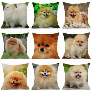 Cuscino/Cuscino Decorativo Pet Dog Modello Pomerania Fodera per Cuscino Decorazione Domestica Divano Caso 45x45cm VP04Cuscino/Decorativo