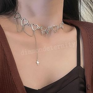 Silver Color Heart Butterfly Halsband för kvinnor Choker Gothic Pendant Collar Kvinnors Kedja Halsband Mode Smycken Gåvor