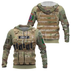 Tessffel Land Flga Militär Marine Camo Schädel Pullover Soldat Armee Mode Harajuku 3DPrint Streetwear Casual Hoodies X1 220815