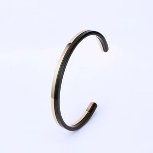 Classic bracelet gold black double spelling fingernail bracelet Titanium steel cuff open women's men's love jewelry gift C80009 with box