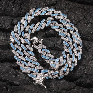 20 inch copper cuban link chain diamond necklace mens blue CZ bracelet silver chain for man Iced Out Chains Zirconia Necklaces Woman Choker Hip Hop Jewelry Gift 9mm