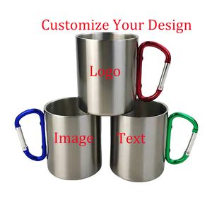 Çay bardağı DIY Paslanmaz Çelik Kupa 300ml Düğme KARABINER BASKI Kişiselleştirilmiş Mutfak İçeceği 220608