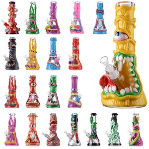 Wholesale Big Bongs Halloween Hookahs Glass Beaker Bong Octopus Eyes Teeth Colorful Oil Dab Rigs 7mm Thick Water Pipes 18mm Joint Straght Perc