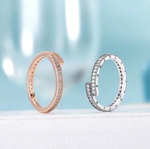 Autentico anello in argento sterling 925 in oro rosa scintillante sovrapposto con anelli CZ per le donne Anello di fidanzamento nuziale Gioielli Bague all'ingrosso 199491C01 189491C01