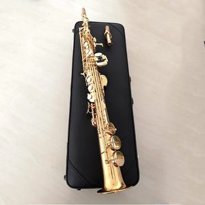 Golden B-Key Professional Soprano Saxophone S-901 Model Originalstruktur Mässing Guldpläterad Straight Pipe Split Sax Instrument