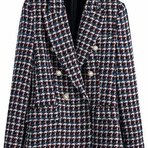 Tangada Frauen Dicker Tweed Zweireiher Blazer Mantel Vintage Langarm Büro Dame Weibliche Oberbekleidung BE449 220402