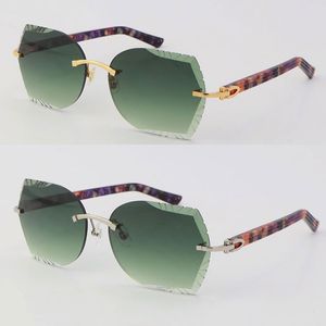 Wholesale Selling Diamond cut Lens Adumbral Marble Purple Plank Sunglasses 18K Gold Frame Sunglasses For Men Goggle Metal Sun glasses Unisex Beach Ornamental