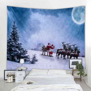 Santa Claus Elk Tapestry Nordic In Style Carpet Hippie Bohemian Decorative Bedroom J220804