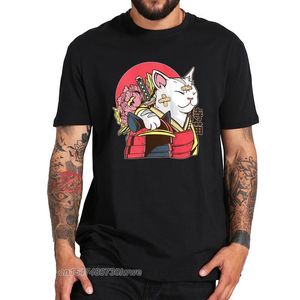 Men s T Shirts Funky Japanese Samurai T Shirt Cat Graphic Design Cool Gifts For Male Tops Tee Eu Size Cotton