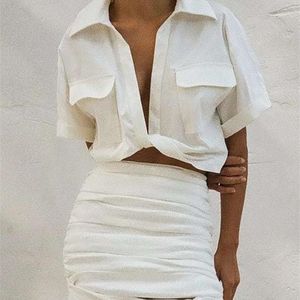 Kumsvag Summer Womens Bluuees Shirts Tops Casual Solid Short Vneck Pockets Female Fashion Street Linen Top Blusas Close 220704