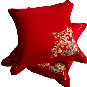 Bröllop kuddeburk sängkläder tillbehör ljus röd kudde täcke kuddehus broderat mönster ett par utan kärna