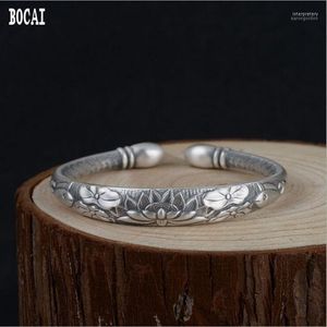 Real S990 Pure Silver Vintage Thai Craft Armband Six-Word Mantra Female Models Opening Pisces Lotus Bangle INTE22