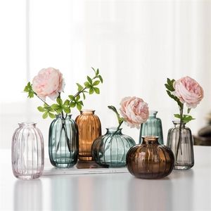 Vaseリビングルームドライフラワーノルディックスタイルのガラス装飾ホームアクセサリー家の花瓶220628