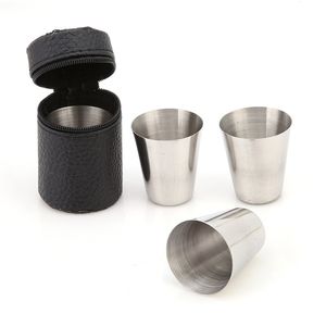 4 Stück 30 ml 70 ml 180 ml Edelstahl Camping Tasse Becher Wandern Tragbare Tee Kaffee Bier mit schwarzer Tasche 220809