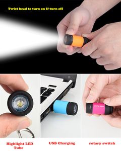 야간 비전 휴대용 LED 키 체인 토치 손전등 미니 방수 펜 캠핑 사냥을위한 USB 충전식 토치 라이트