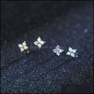 Stud Earrings Jewelry Authentic 100% 925 Sterling Sier Romantic Flower Clear Cz For Girls Women Fine Drop Delivery 2021 Yh6Nw