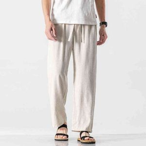 2022 Summer Casual Linen Pants Men Solid Color Streetwear Lose Pants Men Men Cotton Harem Spodnie Mężczyzna w stylu chińskim Spodnie M-5xl L220706