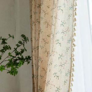 Curtain & Drapes American Kitchen Small Grass Flower Cotton Linen Side Tassel Half-shading Cafe Patio Home Bedroom Window DecorationPanelsCu