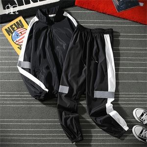 Mens Define Hip Hop Autumn Patchwork Suit de rastreamento masculino Stand colar Jacket Sortsuit Rouno Men Roupas Casual Sportswear Black 201210
