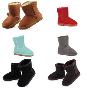 Couro Genuíno Aus U5281 Meninos Meninas Bebê Crianças Botas de Neve Suave Sheepskin Sheepskin Botas Quentes Bonecas Bonito Aniversário Presentes de Natal Livre Tranships