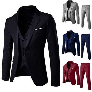 Erkekler 3 adet blazers takım elbise erkekler siyah gri kırmızı klasik erkekler iş blazer yelek pantolon ve düğün için resmi setler 201106