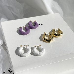 Hoop & Huggie INS Fashion French Enamel Drip Glaze Small Pearl Colorful Purple White Earrings For Women Girl Party Jewelry GiftsHoop