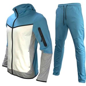 Herrspårstuga Tekniska fleece hoodie Mens Blue Tracksuit Womens ins europeiska kappa byxor huva tröjor Suitmen's