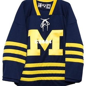 Chen37 Real Men Real Real Full Embroidery University of Michigan Hockey Jersey 100 ٪ Embroidery Jersey أو Custom أي اسم أو رقم قميص