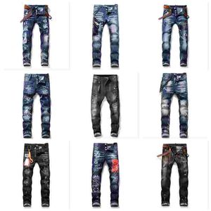 2022 NOWOŚĆ MENS RIPS STRING Black Dżinsy Moda Slim Fit Mutoed Motocycle Denim Spodnie Panelowe Jean dla mężczyzny Designer Hip Hop Spodni B3 Rozmiar 30-38