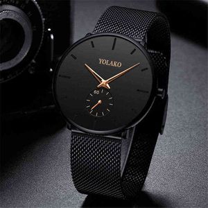 New Mens Ultra ThinMinimalist Quartz Casual Leather es Men Male Simple Stainless Steel Mesh Band Clock Reloj Hombre Y220707
