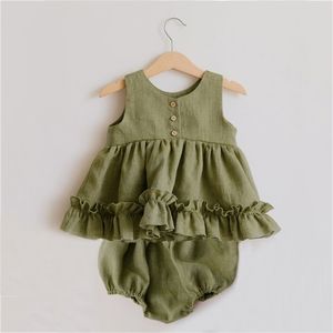 Baby Clothes Girl Set ärmlös sommarklänning   kort organisk bomullsfödd shorts 220509