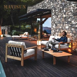 Camp Furniture High-End Outdoor Sofa Villa Sales Office Terrace Rattan Chair Coffee Table Waterproof Sunscreen Wood Leisure FurnitureCamp