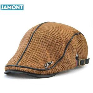 Jamont Autumn Winter virkad basker BUCKLE HAT Kvinnliga militära visorer tjockare fritidsull varmare stickad keps Casquette J220722