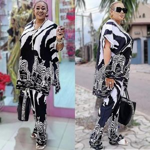 Roupas étnicas Duas peças Conjunto de ardador de moda africana Top Top Trouspers Super Elastic Party For Women Roupfits Africa Cloweeth