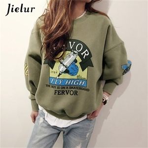 Autunno inverno Harajuku divertente cartone animato Tuta per le donne Pullover in pile con cappuccio Felpa femminile allentata Army Green 2XL 201210