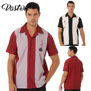 Mens Retro Short Sleeve Camp Shirt Button Down Loose Cuban Style Bowling Shirt 220627