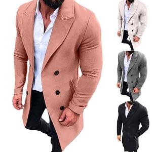 Herrgravrockar Mens Stylish Double Breasted Coat Warm Casual Montered Long Jacket Overcoat Viol22