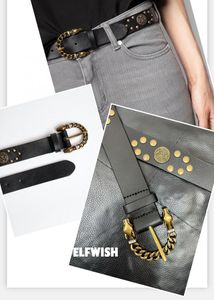 ベルト女性ブラックカウレザーベルトビンテージゴールドメタルスタッド販売中のファッションリベットバックル高品質ベルト