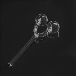 Clear Transperant Glass Smoking Pipes with Double Ball oil burners for Dry Herb Tabacco